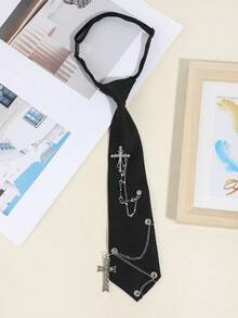 1pc Unisex Fashion Faux Crystal Skull Cross Tie Clip, Simple & Versatile For Daily, Party, Performance, Available In Grey/Black/Red - A - View 5