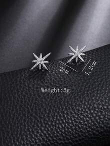Brass Micro-Inlaid Zirconia Star Stud Earrings, Fashion Jewelry For Women, Suitable For Daily Wear And Parties - Silver - View 7