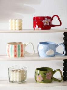 1 pieza Taza de cerámica floral de 350ML, apta para beber agua, leche, avena, té, jugo, desayuno, café, bebidas, ideal para cafés, hogar, restaurantes, fiestas, oficinas, regalos para el Día del Padre, Día de la Madre, amigos, novios/novias, familia, maestros, colegas - Multicolor - Ver 4