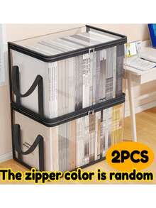 2pcs/Set Large Capacity Multifunctional Storage Boxes, 180-Degree Flip-Top Design, Transparent Organizer Boxes For Books, Clothes, Snacks, Documents, Heavy-Duty Plastic Construction, Space-Saving, Ideal For Home, Office, Travel - Multicolor - View 4