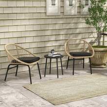 Outsunny 3-Piece Rattan Garden Furniture Set, Including A Coffee Table And Two Balcony Chairs, With Cushions, Weather-Resistant, In Yellow Polyester. - Black - View 2