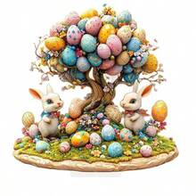 2D Flat 1pc, Bohemian Style Acrylic Easter Egg Tree With Rabbit Decor, Romantic Theme, Multipurpose Art Home And Cafe Tabletop Decor, No Text