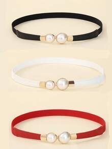 1/3pcs Women Elastic Waist Cincher, Pearl Buckle Skinny Belt, Bow Tie Elastic Waistband, Fashion Versatile Waist Belt For Dress, Sweater, Jacket, Alloy Buckle Waist Belt For Women - Multicolor - View 10