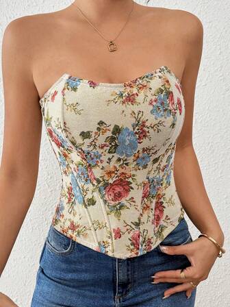 Y2K Vintage Floral Bustier Crop Top Camisole (Countryside/Streetwear Dual Style)