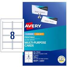 New Avery Australia Printable Personalised Name And Business Cards - 40 Cards For Laser And Inkjet Printers - White 260 GSM - 85 X 50 Mm 5 X A4 Sheets - 982504/ C322072 - White - View 2