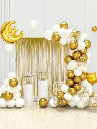 67 piezas Kit de arco de guirnalda de globos Eid Mubarak, decoración de fondo Ramadán, suministros para fiestas musulmanas islámicas del Festival Mubarak, pancarta con luna y estrella