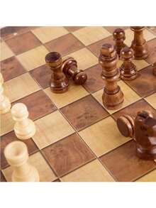 1套三合一迷你国际象棋套装，包含国际象棋、跳棋、五子棋、可折叠棋盘、多功能国际象棋游戏、黑白棋子，适合成人初学者、游戏室、家庭娱乐、户外聚会、户外玩具套装、家庭和朋友娱乐、游戏、露营、旅行、派对、庆祝活动。 - 棕色 - 查看 5