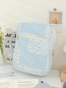 1 件装大容量印花图案便携式防尘书套 时尚蝴蝶结圣经套 女士书籍保护套 绗缝圣经袋 印花圣经收纳袋 带提手绗缝收纳袋 书籍保护套 家用收纳袋 带拉链口袋和提手，圣经学习用品 教师礼物 返校礼物 女孩可爱生日礼物