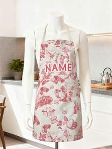 1pc Customizable Name Valentine's Day Printed Couple's Love-Filled Style Apron, Heart Angel Envelope Pattern, Durable Polyester Apron, Cooking Apron, Stylish Apron, 55x68cm - Red - View 2