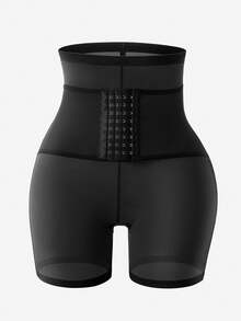 1pc Women High Waist Shapewear Shorts, Front Button Adjustable Waist, Butt Lifting, Slimming, Body Shaping Briefs - Black - View 1