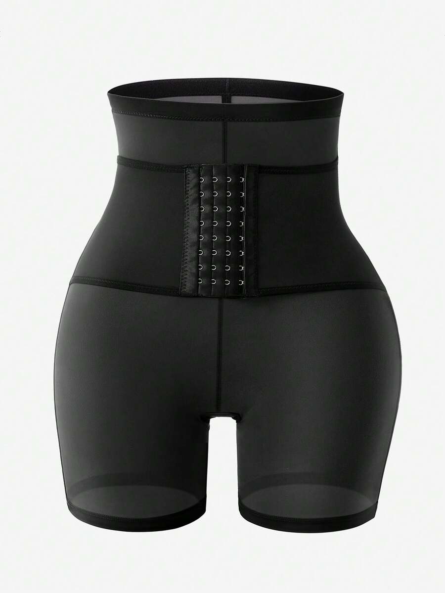 1pc Women High Waist Shapewear Shorts, Front Button Adjustable Waist, Butt Lifting, Slimming, Body Shaping Briefs - Black - View 1