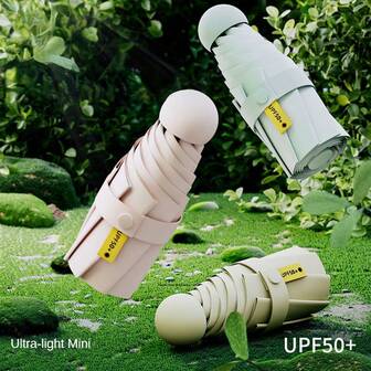 Portable Folding Umbrella With UPF 50+ Sun Protection, Featuring Six Ribs, A Waterproof 190T Fabric Canopy, A Metal Handle And Shaft, Fiberglass Ribs, A Casual Style, Manual Opening, Suitable For Both Sunny And Rainy Days.