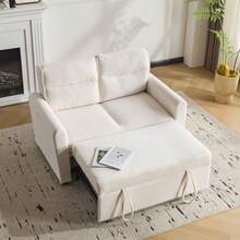 [Sofa Bed With Sleeping Function] Modern 2-Seater Sofa / Foldable Sofa Bed With Pull-Out Function / Adjustable Backrest / Includes Large Back Cushion / Space-Saving For Small Living Rooms - Beige - View 12