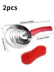 2pcs Four-Ring, Five-Ring, And Six-Ring Serrated Combs, Anti-Slip Ponytail Brush, Pet Grooming Brush, Horse Grooming Tool Set, Suitable For Cattle, Sheep, And Horses, With Sweat Scraper And Itch Reliever, Double-Sided Pet Cleaning Steel Comb/Horse Brush: Ideal For Grooming Cattle, Sheep, Dogs, Goats, And Horses. - Hard Curry Comb - View 17