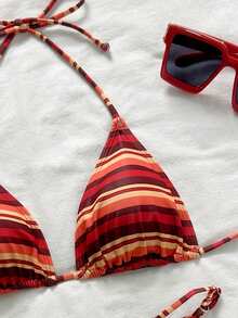 2 Stücke Boho gestreifter lässiger, süßer, eleganter, sexy Rüschen/Rüschentrimm Bikini Bademode, geeignet für Strand, Abenddate, Urlaub, Geburtstagsparty, Sport & Fitness, Frühling/Sommer - Verschiedenfarbig - Übersicht 3