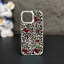 1pcs Cherry Leopard Print Phone Case Compatible with Apple Phone 11 12 13 14 15 16 17ProMax X 7plus 8plus Xs Max XS Silicone Shock Proof Vintage Funky Personality Cute Fashion Can Be Given To A Lover Can Be Given To Friends - Plateado - Ver 5