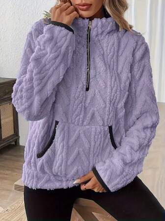 Plus Size Autumn/Winter New European & American Style Lapel Faux Fur Short Zip-Up Pocket Sweatshirt