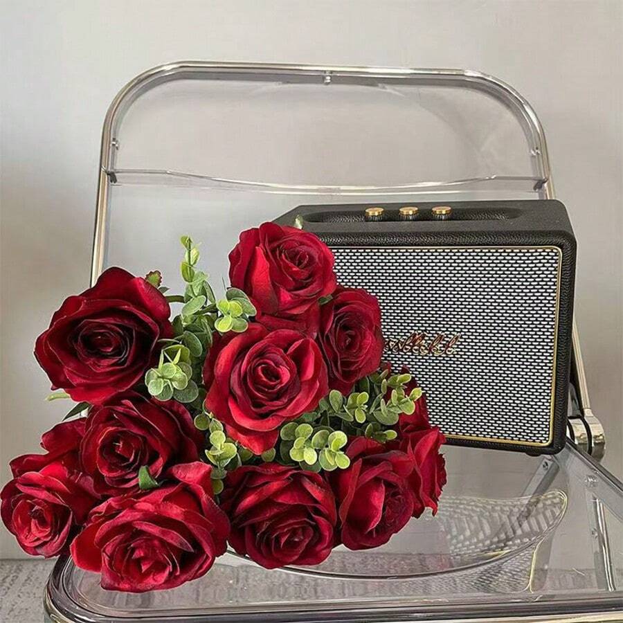 Flori artificiale de trandafir de culoare închisă, decor de Ziua Recunoștinței, cadou de Ziua Îndrăgostiților, aranjament floral realist pentru petrecere, nuntă și ocazii romantice - Multicolor - Vizualizare 1