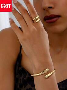 GNIT 镀金夸张首饰套装：水滴耳环、叠戴戒指、开口手镯，优雅时尚，适合日常佩戴、派对首饰、情人节礼物、母亲节礼物、DIY配件、节日礼物、毕业首饰、女士晚礼服配饰 - 水滴 - 查看 6