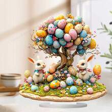 2D Flat 1pc, Bohemian Style Acrylic Easter Egg Tree With Rabbit Decor, Romantic Theme, Multipurpose Art Home And Cafe Tabletop Decor, No Text