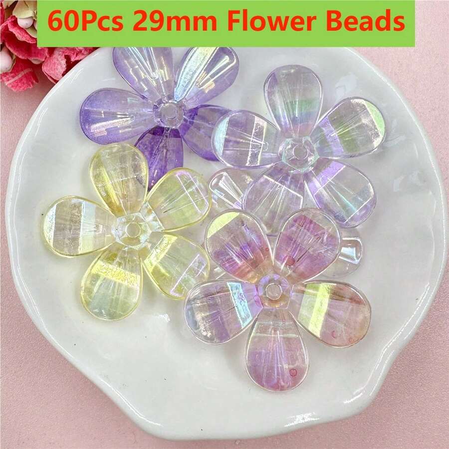 60 piezas de cuentas sueltas de flores de acrílico brillante de 29 mm ...