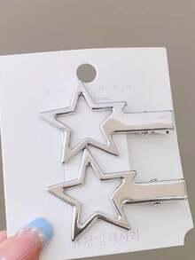 2pcs Women's Star Metal Bangs Clip, Casual Short Hair Clip, Side Clip For Date, Claw Clips, Hair Slide, Hair Barrettes