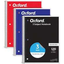 Oxford - Cuadernos en espiral, paquete de 3, 3 temas, cuadernos a rayas universitarias para la escuela, 8 x 10.5 pulgadas, 120 hojas, 2 divisores, colores surtidos, suministros para el regreso a la(default) - Multicolor - Ver 1