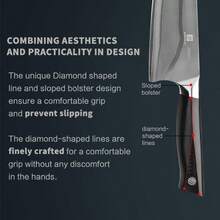 Juego de cuchillos de cocina 10C Pro 2 unidades cuchillo de chef de 8 pulgadas y cuchillo utilitario de 5.5 pulgadas acero inoxidable de alto carbono VG10 estándar afilado de 6 - Patrón minimalista de estilo ondulado, hoja plateada, mango negro, G10 - Ver 7