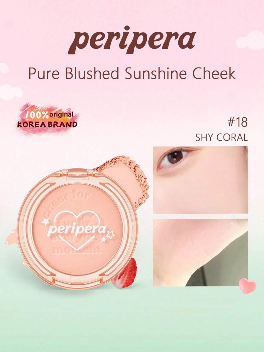 Peripera Blushed Sunshine Cheek Pressed Blush18, Natural Radiant Matte & Glowy Finish, Buildable Sheer To Medium Coverage, Soft Focus Blurring Effect, Lightweight & Blendable, Long-Lasting Natural Flush, Skin-Like Luminous Texture, Oil-Control & Smooth, For Daily Wear, K-Beauty, Korea Makeup, Holiday Gift, Mother's Day Gift,4.2g/0.14oz.