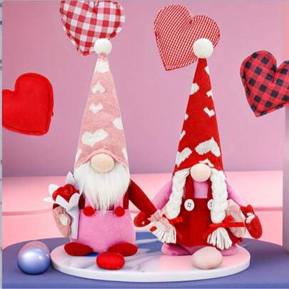 1 pieza Muñeco gnomo de decoración del Día de San Valentín, diseño unisex, adecuado como regalo del Día de San Valentín, decoración de gnomo del Día de San Valentín, decoración del Día de San Valentín, regalo decorativo del Día de San Valentín, decoración de habitación (el corte de tela y la colocación del corazón pueden variar ligeramente pero no afectan la apariencia general)