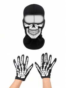 1pc Or 2pcs Unisex Balaclava Face Mask, Ski Mask, Motorcycle Neck Warmer, Climbing Headwear, Halloween Skeleton Full Finger Gloves, Suitable For Outdoor Travel And Halloween Costume - Multicolor - View 15