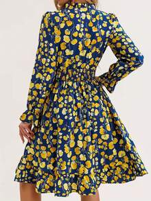 Kleid mit floralem Muster, botanischem Boho-Stil und Rüschensaum, Langarm - Hellgelb - Übersicht 3