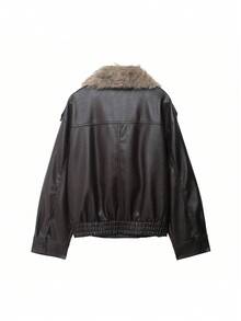 DEEKA Autumn/Winter New Women's Fashion European And American Style Casual Detachable Collar Faux Leather Jacket - Brown - View 12