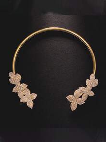 1 件新款水钻花朵颈链，优雅高端时尚日常/婚礼项圈项链，百搭锁骨链配饰 - 一對花耳環 - 查看 5