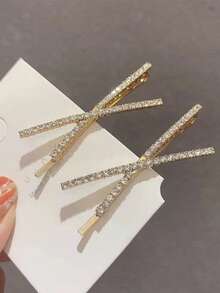 2pcs/4pcs Silver Rhinestone X-Shaped Hair Clips, Minimalist One-Piece Bangs Clips, Personalized Side Clips For Hairline & Nape Hair, Looks Of Party, Hair Accessories, Head Accessories, Hairpin, Bobby Pins - Silver - View 9