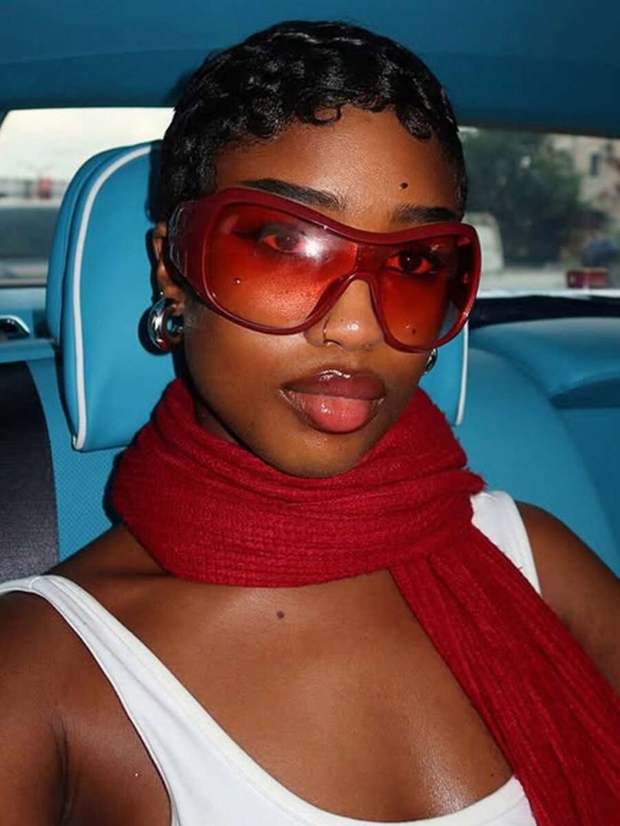 1pc Oversized Red Frame Fashion Glasses, Fashion Eyewear For Women - Red - View 1