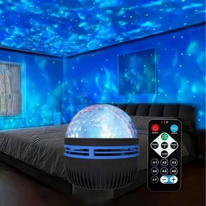 Modern USB Powered Space Theme Lamp With Remote Control - Plastic Polished Color Changing LED Projection Magic Ball With Water Wave Effect, Suitable For Bedroom Ambiance And Holiday Lighting