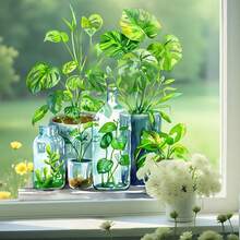 1pc Static Cling Window Decals Of Green Plants And Flowers - Mobile PVC Stickers, Reusable Modern Home Decor, Suitable For Living Room Bedroom Glass Surfaces, Living Room Decor - Multicolor - View 9