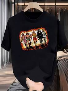 Vintage Heavy-Metal-Band--Shirt For Men - Black Shirt With Flames. Concerts. Festivals. Everyday Rock Style - Machine Washable, Summer Essential, Gift For Music Lovers. Festival Clothing. Retro Flame Design. Casual Wear. - Black - View 1