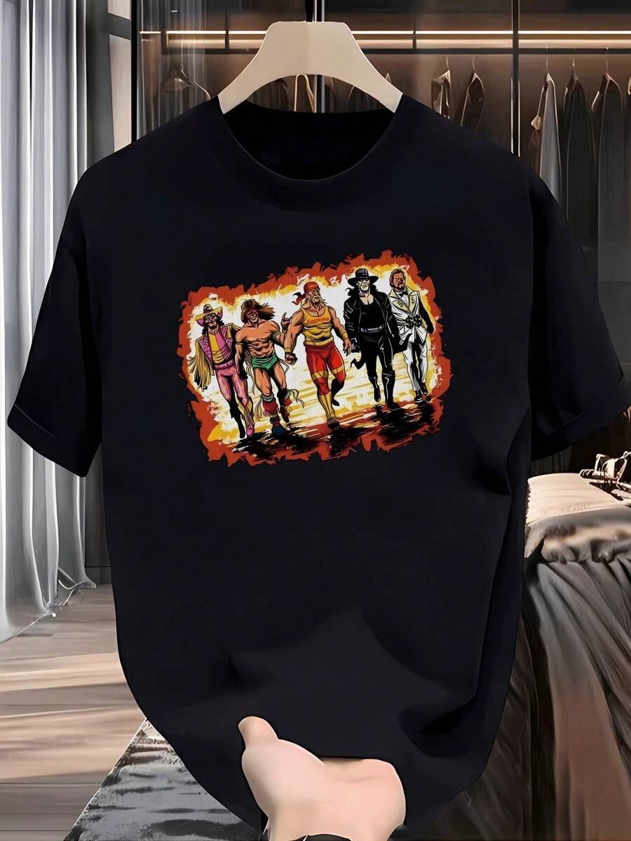 Vintage Heavy-Metal-Band--Shirt For Men - Black Shirt With Flames. Concerts. Festivals. Everyday Rock Style - Machine Washable, Summer Essential, Gift For Music Lovers. Festival Clothing. Retro Flame Design. Casual Wear. - Black - View 1