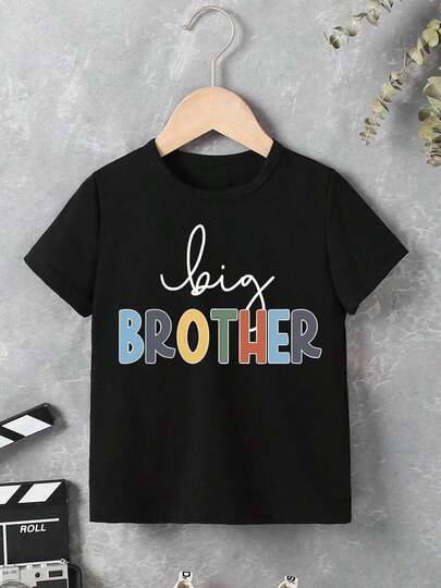 Camiseta infantil de 4 - 16,Camiseta Negra para Niño Pequeño con Estampado Divertido Big Brother a Color,Ropa Cómoda y Moderna para Niños
