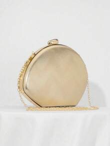 Bolso de embrague con forma de caja, diseño ondulado de color dorado, de piel sintética (PU), estilo minimalista de moda para mujer. Adecuado para banquetes, bodas, fiestas formales, bailes de graduación, accesorios nupciales. Incluye correa de cadena desmontable. Patrón aleatorio. - Dorado - Ver 6