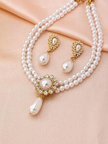 3 piezas Conjunto de joyería elegante y lujoso de estilo palaciego vintage, que incluye collar y aretes, adecuado para uso diario, uso en fiestas o como regalo para mujeres - Multicolor - Ver 6