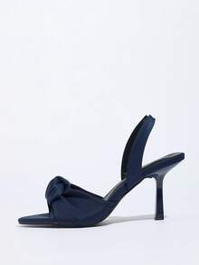 Giày sandal cao gót nữ mũi nhọn, quai thun, thắt nút xếp ly, thanh lịch, thích hợp cho tiệc tùng, mặc hàng ngày, họp mặt, đi làm, mùa xuân/hè, màu xanh navy satin, sandal cao gót duyên dáng dành cho nữ, phù hợp với váy, đầm, đám cưới. - Màu xanh hải quân - Xem 6
