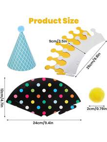 1 Set (11pcs) Birthday Party Cone Hats, Includes Pom Pom Balls, Cute Cake Cone Birthday Paper Hats, Adorable Crowns, Adult Party Hat Assortment, Bridal Wedding Centerpiece Party Hats, Colorful Hats And Crowns With Fluffy Balls, Birthday Party Hats, Party Supplies, Celebration Decorations - Multicolor - View 8