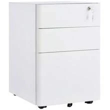 Vinsetto Rollcontainer Mobile Filing Cabinet With 3 Drawers, Office Cabinet, Steel, White, 39x48x59cm