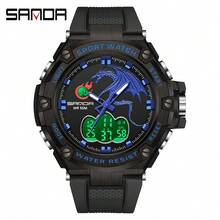 SANDA. SANDA 耐用电子手表,运动数字手表,双显示屏,闹钟,夜光,防震,适合户外运动,双时区显示,探险计时器,运动风格腕表,现代数字显示手表,多功能手表,健身爱好者,男士日常时尚配饰,精美礼品 - 3171 - 查看 12