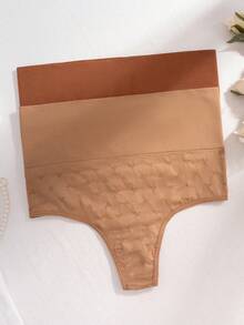 7pcs/Set Women's Seamless High-Waisted Tummy Control Heart Embroidered Knitted Striped Thong Underwear - Multicolor - View 5