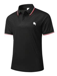 Summer Colorblock Breathable Fashionable Printed Casual Business Sports Versatile Polo Shirt Black - Black - View 3