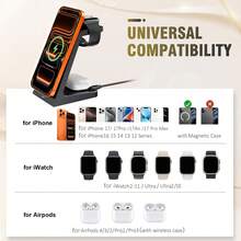 3 In 1 Wireless Charging Station Compatible With Apple Multple Devices - Magnetic Wireless Charger Dock -Travel Charging Stand Compatible With IPhone 17 16 15 14 13 12 Pro/Pro Max/Plus Compatible With Apple Watch Compatible With Airpods - Multicolor - View 2